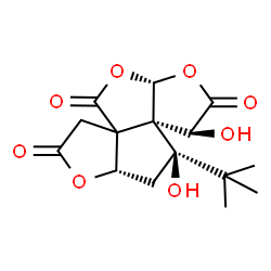 ChemSpider 2D Image | (5aR,8S,8aS,9R,10aS)-8,9-Dihydroxy-9-(2-methyl-2-propanyl)dihydro-9H-furo[2,3-b]furo[3',2':2,3]cyclopenta[1,2-c]furan-2,4,7(3H,8H)-trione | C15H18O8