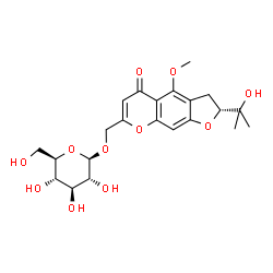 ChemSpider 2D Image | [(2R)-2-(2-Hydroxy-2-propanyl)-4-methoxy-5-oxo-2,3-dihydro-5H-furo[3,2-g]chromen-7-yl]methyl beta-D-glucopyranoside | C22H28O11