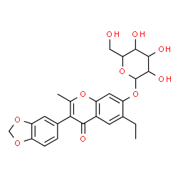 ChemSpider 2D Image | 3-(1,3-Benzodioxol-5-yl)-6-ethyl-2-methyl-4-oxo-4H-chromen-7-yl hexopyranoside | C25H26O10