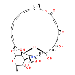 ChemSpider 2D Image | (1R,3S,5R,7R,8Z,12R,14Z,16Z,18Z,20Z,22R,24S,25R,26S)-22-[(3-Amino-3,6-dideoxy-D-mannopyranosyl)oxy]-1,3,26-trihydroxy-12-methyl-10-oxo-6,11,28-trioxatricyclo[22.3.1.0~5,7~]octacosa-8,14,16,18,20-penta
ene-25-carboxylic acid | C33H47NO13
