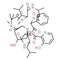 ChemSpider 2D Image | 3-Hydroxy-N-[22-hydroxy-18-isobutyl-2,3,3,5,9,11-hexamethyl-6-(3-methyl-2-butanyl)-1,4,7,10,13,16,19-heptaoxo-12-phenylicosahydro-1H,15H-pyrrolo[1,2-g][1,4,7,10,13,16,19]oxahexaazacyclohenicosin-15-yl
]-2-pyridinecarboxamide | C44H62N8O11