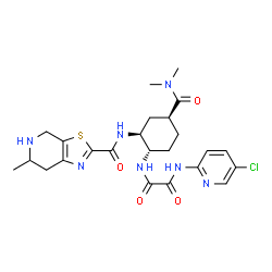 ChemSpider 2D Image | N-(5-Chloro-2-pyridinyl)-N'-[(1S,2S,4S)-4-(dimethylcarbamoyl)-2-{[(6-methyl-4,5,6,7-tetrahydro[1,3]thiazolo[5,4-c]pyridin-2-yl)carbonyl]amino}cyclohexyl]ethanediamide | C24H30ClN7O4S