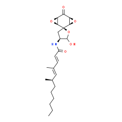 ChemSpider 2D Image | (2E,4E,6R)-N-[(1R,2s,3S,4'S,5R,7S)-5'-Hydroxy-6-oxodihydro-3'H-spiro[4,8-dioxatricyclo[5.1.0.0~3,5~]octane-2,2'-furan]-4'-yl]-4,6-dimethyl-2,4-dodecadienamide | C23H33NO6