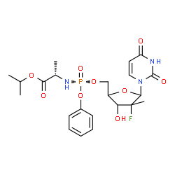 ChemSpider 2D Image | Isopropyl (2S)-2-{[(S)-{[5-(2,4-dioxo-3,4-dihydro-1(2H)-pyrimidinyl)-4-fluoro-3-hydroxy-4-methyltetrahydro-2-furanyl]methoxy}(phenoxy)phosphoryl]amino}propanoate | C22H29FN3O9P