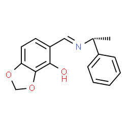 ChemSpider 2D Image | 5-[(E)-{[(1R)-1-Phenylethyl]imino}methyl]-1,3-benzodioxol-4-ol | C16H15NO3