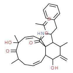 ChemSpider 2D Image | (7Z,13Z)-3-Benzyl-6,12-dihydroxy-4,10,12-trimethyl-5-methylene-1,11-dioxo-2,3,3a,4,5,6,6a,9,10,11,12,15-dodecahydro-1H-cycloundeca[d]isoindol-15-yl acetate | C30H37NO6