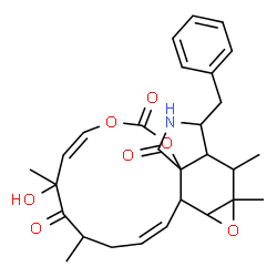 ChemSpider 2D Image | (1Z,7Z)-14-Benzyl-6-hydroxy-4,6,15,15a-tetramethyl-3,13,14,14a,15,15a,16a,16b-octahydro[1,3]dioxacyclotridecino[4,5-d]oxireno[f]isoindole-5,10,12(4H,6H)-trione | C28H33NO7