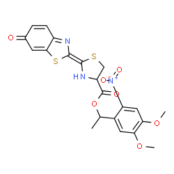 ChemSpider 2D Image | 1-(4,5-Dimethoxy-2-nitrophenyl)ethyl (2E)-2-(6-oxo-1,3-benzothiazol-2(6H)-ylidene)-1,3-thiazolidine-4-carboxylate | C21H19N3O7S2