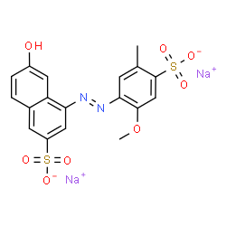 ChemSpider 2D Image | Disodium 6-hydroxy-4-[(E)-(2-methoxy-5-methyl-4-sulfonatophenyl)diazenyl]-2-naphthalenesulfonate | C18H14N2Na2O8S2