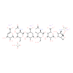 ChemSpider 2D Image | Tetrasodium (2R,3R,4S)-2-({(2R,3S,4R,5R,6S)-5-acetamido-6-{[(1R,2R,3R,4R)-4-{[(2R,3S,4R,5R,6R)-5-acetamido-6-{[(4R,5R,6R)-2-carboxylato-4,5-dihydroxy-6-{[(1R,3R,4R,5R)-3-hydroxy-4-(sulfonatoamino)-6,8
-dioxabicyclo[3.2.1]oct-2-yl]oxy}tetrahydro-2H-pyran-3-yl]oxy}-2-(hydroxymethyl)-4-methyltetrahydro-2H-pyran-3-yl]oxy}-6-carboxylato-2,3-dihydroxycyclohexyl]oxy}-4-hydroxy-2-[(sulfooxy)methyl]tetrahyd
ro-2H-pyran-3-yl}oxy)-3,4-dihydroxy-3,4-dihy | C42H59N3Na4O35S2