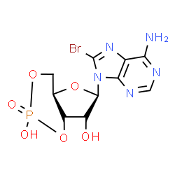 ChemSpider 2D Image | (4aR,6R,7R,7aS)-6-(6-Amino-8-bromo-9H-purin-9-yl)tetrahydro-4H-furo[3,2-d][1,3,2]dioxaphosphinine-2,7-diol 2-oxide | C10H11BrN5O6P