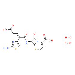 ChemSpider 2D Image | (7S)-7-{[(2E)-2-(2-Amino-1,3-thiazol-4-yl)-4-carboxy-2-butenoyl]amino}-8-oxo-5-thia-1-azabicyclo[4.2.0]oct-2-ene-2-carboxylic acid dihydrate | C15H18N4O8S2