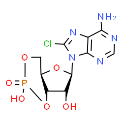 ChemSpider 2D Image | (4aR,6R,7R,7aS)-6-(6-Amino-8-chloro-9H-purin-9-yl)tetrahydro-4H-furo[3,2-d][1,3,2]dioxaphosphinine-2,7-diol 2-oxide | C10H11ClN5O6P