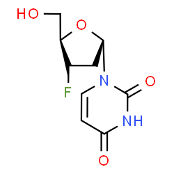 ChemSpider 2D Image | 1-(2,3-Dideoxy-3-fluoro-alpha-D-erythro-pentofuranosyl)-2,4(1H,3H)-pyrimidinedione | C9H11FN2O4
