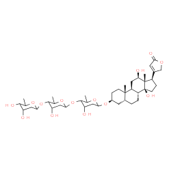 ChemSpider 2D Image | (3beta,5beta,12beta)-3-{[2,6-Dideoxyhexopyranosyl-(1->4)-2,6-dideoxyhexopyranosyl-(1->4)-2,6-dideoxyhexopyranosyl]oxy}-12,14-dihydroxycard-20(22)-enolide | C41H64O14
