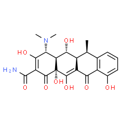 ChemSpider 2D Image | (4R,4aS,5R,5aS,6R,12aR)-4-(Dimethylamino)-3,5,10,12,12a-pentahydroxy-6-methyl-1,11-dioxo-1,4,4a,5,5a,6,11,12a-octahydro-2-tetracenecarboxamide | C22H24N2O8