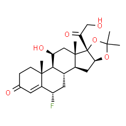 ChemSpider 2D Image | (4aR,4bS,5S,6aS,6bS,9aS,10aS,10bS,12S)-12-Fluoro-6b-glycoloyl-5-hydroxy-4a,6a,8,8-tetramethyl-3,4,4a,4b,5,6,6a,6b,9a,10,10a,10b,11,12-tetradecahydro-2H-naphtho[2',1':4,5]indeno[1,2-d][1,3]dioxol-2-one | C24H33FO6