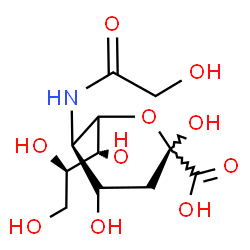 ChemSpider 2D Image | 3,5-Dideoxy-5-(glycoloylamino)-6-[(1R,2R)-1,2,3-trihydroxypropyl]-L-threo-hex-2-ulopyranosonic acid | C11H19NO10