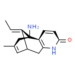 ChemSpider 2D Image | (1S)-1-Amino-13-ethylidene-11-methyl-6-azatricyclo[7.3.1.0~2,7~]trideca-2(7),3,10-trien-5-one | C15H18N2O