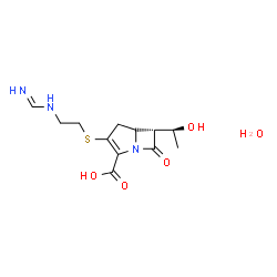 ChemSpider 2D Image | (6R)-6-[(1S)-1-Hydroxyethyl]-3-({2-[(iminomethyl)amino]ethyl}sulfanyl)-7-oxo-1-azabicyclo[3.2.0]hept-2-ene-2-carboxylic acid hydrate (1:1) | C12H19N3O5S
