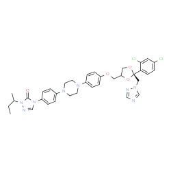 ChemSpider 2D Image | 2-sec-Butyl-4-{4-[4-(4-{[(2R)-2-(2,4-dichlorophenyl)-2-(1H-1,2,4-triazol-1-ylmethyl)-1,3-dioxolan-4-yl]methoxy}phenyl)-1-piperazinyl]phenyl}-2,4-dihydro-3H-1,2,4-triazol-3-one | C35H38Cl2N8O4