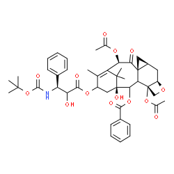 ChemSpider 2D Image | (3xi,5beta,7beta,10beta)-4,10-Diacetoxy-1-hydroxy-13-{[(3S)-2-hydroxy-3-({[(2-methyl-2-propanyl)oxy]carbonyl}amino)-3-phenylpropanoyl]oxy}-9-oxo-5,20-epoxy-7,19-cyclotax-11-en-2-yl benzoate | C45H53NO14