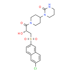 ChemSpider 2D Image | 1-(1-{(2R)-3-[(6-Chloro-2-naphthyl)sulfonyl]-2-hydroxypropanoyl}-4-piperidinyl)tetrahydro-2(1H)-pyrimidinone | C22H26ClN3O5S