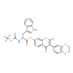 ChemSpider 2D Image | 3-(2,3-Dihydro-1,4-benzodioxin-6-yl)-2-methyl-4-oxo-4H-chromen-7-yl N-{[(2-methyl-2-propanyl)oxy]carbonyl}tryptophanate | C34H32N2O8
