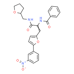 ChemSpider 2D Image | N-{1-[5-(3-Nitrophenyl)-2-furyl]-3-oxo-3-[(tetrahydro-2-furanylmethyl)amino]-1-propen-2-yl}benzamide | C25H23N3O6