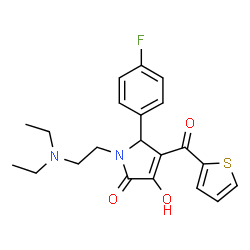 ChemSpider 2D Image | 1-[2-(Diethylamino)ethyl]-5-(4-fluorophenyl)-3-hydroxy-4-(2-thienylcarbonyl)-1,5-dihydro-2H-pyrrol-2-one | C21H23FN2O3S
