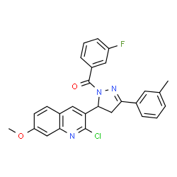 ChemSpider 2D Image | [5-(2-Chloro-7-methoxy-3-quinolinyl)-3-(3-methylphenyl)-4,5-dihydro-1H-pyrazol-1-yl](3-fluorophenyl)methanone | C27H21ClFN3O2
