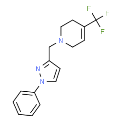ChemSpider 2D Image | 1-[(1-Phenyl-1H-pyrazol-3-yl)methyl]-4-(trifluoromethyl)-1,2,3,6-tetrahydropyridine | C16H16F3N3