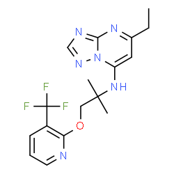 ChemSpider 2D Image | 5-Ethyl-N-(2-methyl-1-{[3-(trifluoromethyl)-2-pyridinyl]oxy}-2-propanyl)[1,2,4]triazolo[1,5-a]pyrimidin-7-amine | C17H19F3N6O