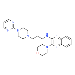 ChemSpider 2D Image | 3-(4-Morpholinyl)-N-{3-[4-(2-pyrimidinyl)-1-piperazinyl]propyl}-2-quinoxalinamine | C23H30N8O