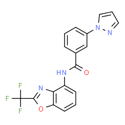 ChemSpider 2D Image | 3-(1H-Pyrazol-1-yl)-N-[2-(trifluoromethyl)-1,3-benzoxazol-4-yl]benzamide | C18H11F3N4O2