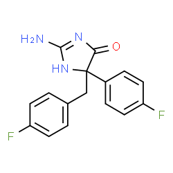 ChemSpider 2D Image | 2-Amino-5-(4-fluorobenzyl)-5-(4-fluorophenyl)-1,5-dihydro-4H-imidazol-4-one | C16H13F2N3O