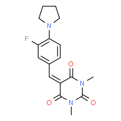 ChemSpider 2D Image | 5-[3-Fluoro-4-(1-pyrrolidinyl)benzylidene]-1,3-dimethyl-2,4,6(1H,3H,5H)-pyrimidinetrione | C17H18FN3O3