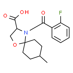 ChemSpider 2D Image | 4-(2-Fluorobenzoyl)-8-methyl-1-oxa-4-azaspiro[4.5]decane-3-carboxylic acid | C17H20FNO4