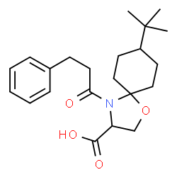 ChemSpider 2D Image | 8-(2-Methyl-2-propanyl)-4-(3-phenylpropanoyl)-1-oxa-4-azaspiro[4.5]decane-3-carboxylic acid | C22H31NO4
