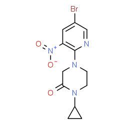 ChemSpider 2D Image | 4-(5-Bromo-3-nitro-2-pyridinyl)-1-cyclopropyl-2-piperazinone | C12H13BrN4O3