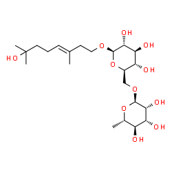 ChemSpider 2D Image | (3E)-7-Hydroxy-3,7-dimethyl-3-octen-1-yl 6-O-(6-deoxy-alpha-L-mannopyranosyl)-beta-D-glucopyranoside | C22H40O11