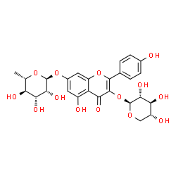 ChemSpider 2D Image | 5-Hydroxy-2-(4-hydroxyphenyl)-4-oxo-3-(beta-D-xylopyranosyloxy)-4H-chromen-7-yl 6-deoxy-alpha-L-mannopyranoside | C26H28O14