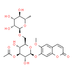 ChemSpider 2D Image | 6-Methoxy-2-oxo-2H-chromen-7-yl 3-O-acetyl-6-O-(6-deoxy-alpha-L-mannopyranosyl)-beta-D-glucopyranoside | C24H30O14