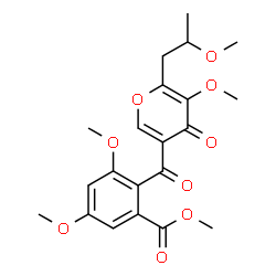 ChemSpider 2D Image | Methyl 3,5-dimethoxy-2-{[5-methoxy-6-(2-methoxypropyl)-4-oxo-4H-pyran-3-yl]carbonyl}benzoate | C21H24O9