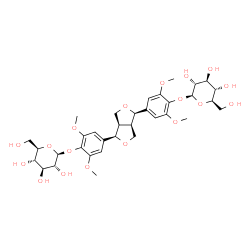 ChemSpider 2D Image | 4-{(1R,3aR,4R,6aR)-4-[4-(beta-D-Glucopyranosyloxy)-3,5-dimethoxyphenyl]tetrahydro-1H,3H-furo[3,4-c]furan-1-yl}-2,6-dimethoxyphenyl beta-D-glucopyranoside | C34H46O18