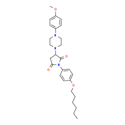 ChemSpider 2D Image | 1-[4-(Hexyloxy)phenyl]-3-[4-(4-methoxyphenyl)-1-piperazinyl]-2,5-pyrrolidinedione | C27H35N3O4