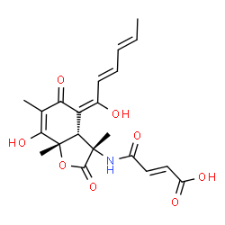 ChemSpider 2D Image | (2E)-4-({(3S,3aR,4E,7aS)-7-Hydroxy-4-[(2E,4E)-1-hydroxy-2,4-hexadien-1-ylidene]-3,6,7a-trimethyl-2,5-dioxo-2,3,3a,4,5,7a-hexahydro-1-benzofuran-3-yl}amino)-4-oxo-2-butenoic acid | C21H23NO8