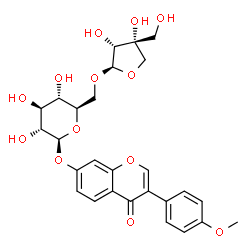 ChemSpider 2D Image | 3-(4-Methoxyphenyl)-4-oxo-4H-chromen-7-yl 6-O-[(2R,3R,4R)-3,4-dihydroxy-4-(hydroxymethyl)tetrahydro-2-furanyl]-beta-D-glucopyranoside | C27H30O13