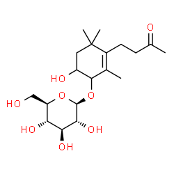 ChemSpider 2D Image | 6-Hydroxy-2,4,4-trimethyl-3-(3-oxobutyl)-2-cyclohexen-1-yl beta-D-glucopyranoside | C19H32O8
