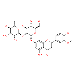 ChemSpider 2D Image | 5-Hydroxy-2-(4-hydroxy-3-methoxyphenyl)-4-oxo-3,4-dihydro-2H-chromen-7-yl 2-O-(6-deoxy-alpha-L-mannopyranosyl)-beta-D-glucopyranoside | C28H34O15